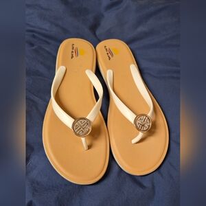 Beige Flip Flops with Embellished Strap